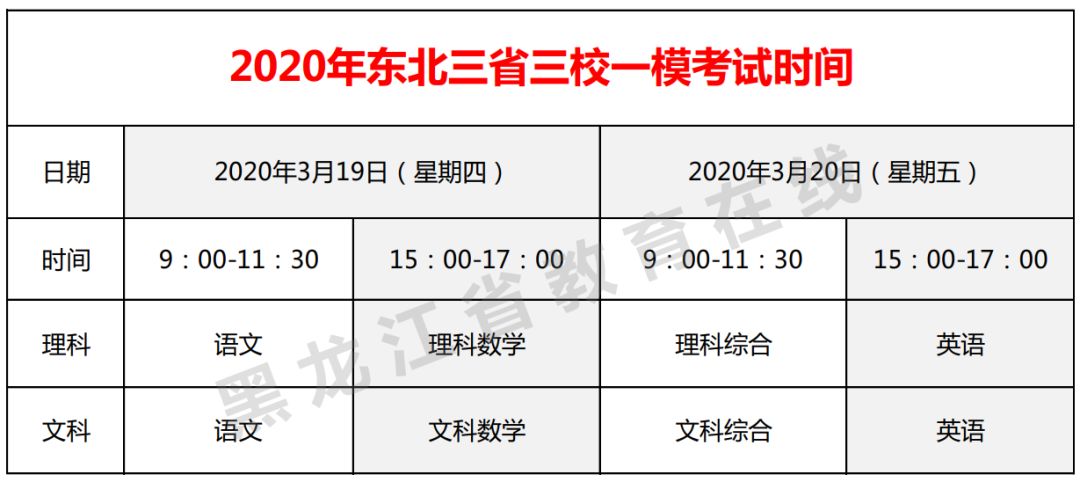 东北三省2020三校高三一模考试具体安排出炉